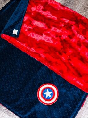 Handmade Captain America Inspired Plush Minky Blanket-Red & Navy Large 38x60